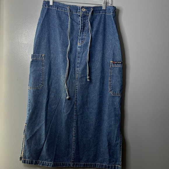 official New York Dresses & Skirts - OFNY Denim Maxi Skirt Women’s M Y2K Cargo Side Pockets Jean Skirt mid rise